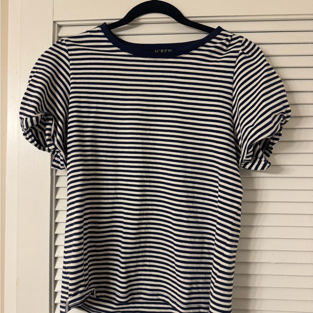 J. Crew Black and White Striped Short Sleeve Top